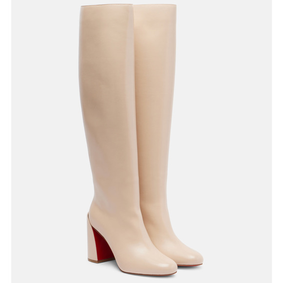 Christian Louboutin Shoes - Christian Louboutin Janitta 85 Pearl Beige Leather Knee High Heel Boot 37.5